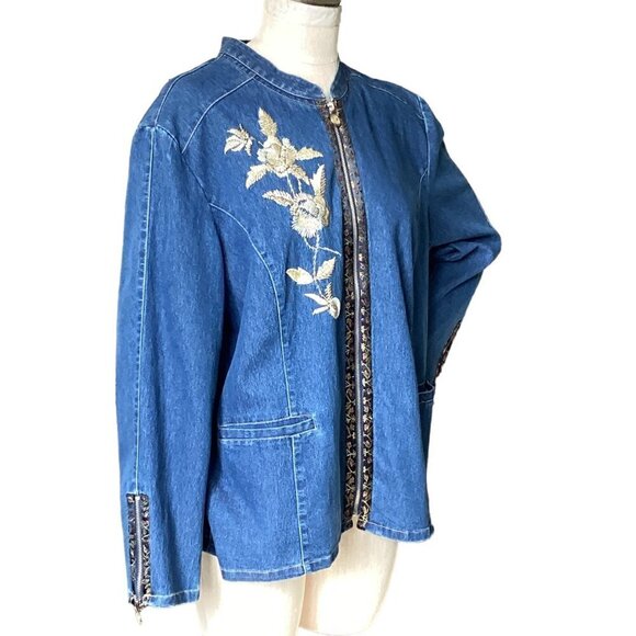 Vintage Yi Lin Oriental Embroidered Denim Zip Jacket Plus Sz 1X Blue #200N - Picture 5 of 11